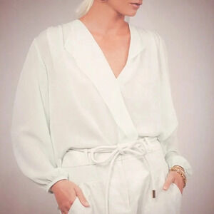 Vince. Shirred Silk Popover Blouse
